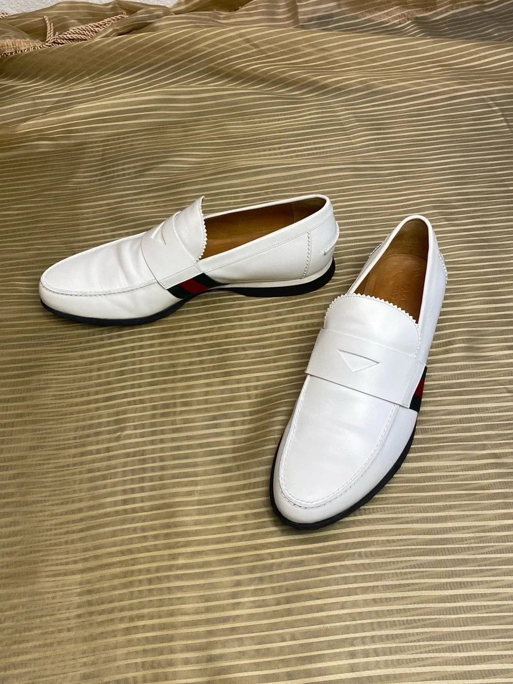 GUCCI White Leather Men's classic Loafers, 8.5
